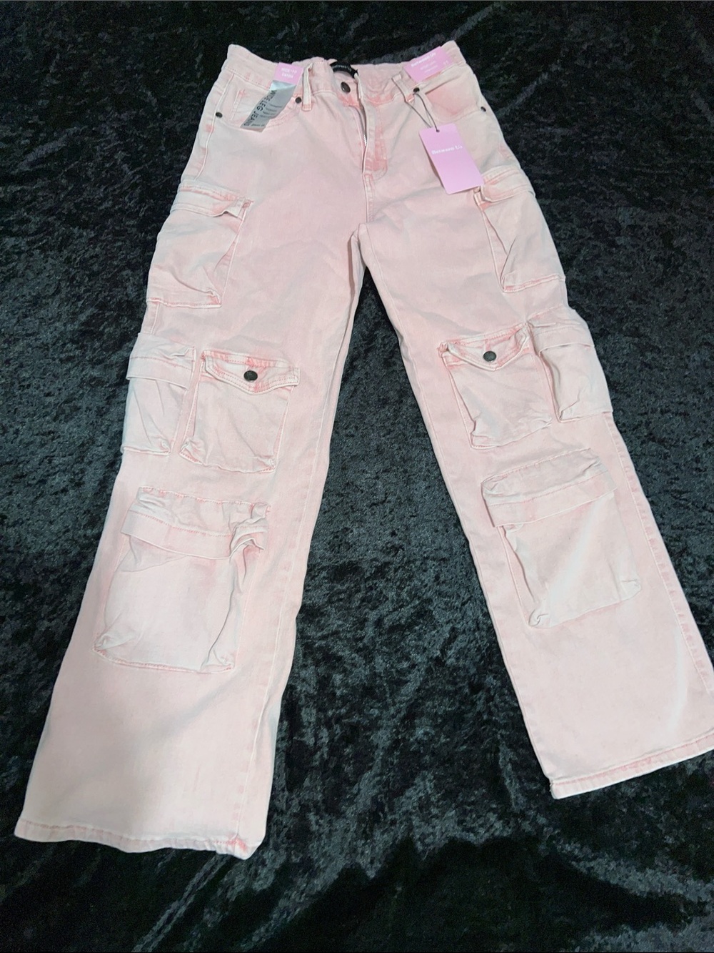 Pastel Pink Cargo Jeans with Utility Pockets